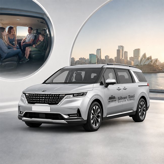 Premium silver taxi service vehicle